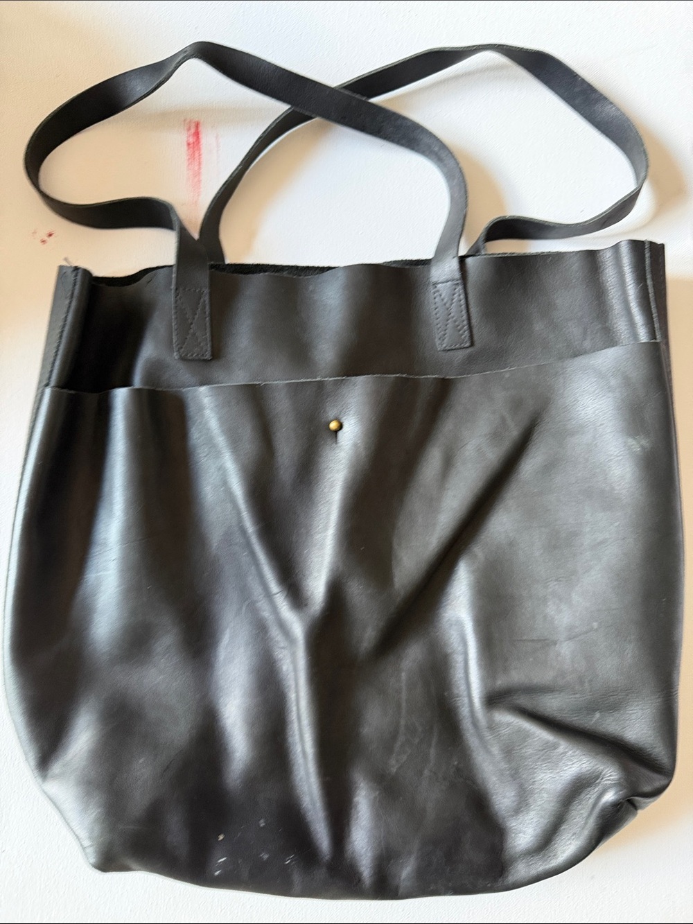 BAGGU Black Leather Oversized Tote with Brass Stud